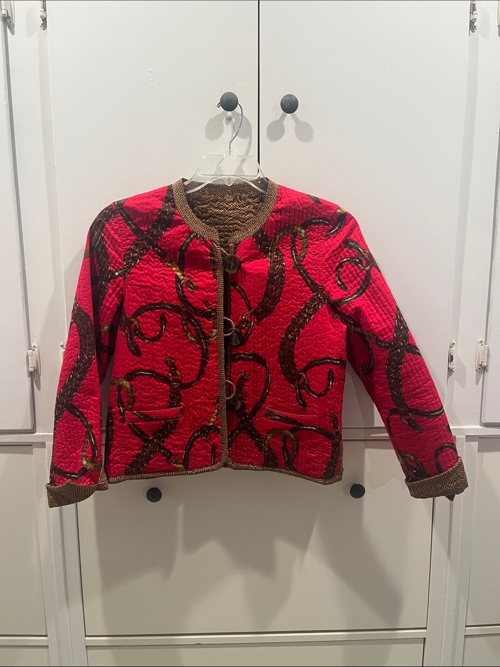 Equestrian fall jacket reversible red brown Small